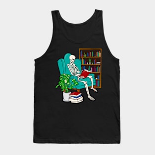 Skeleton Reading a Book Reading and Plant Lover Goblincore Tank Top